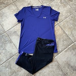 Under Armour Active Wear Workout Set Shirt & Capri Leggings